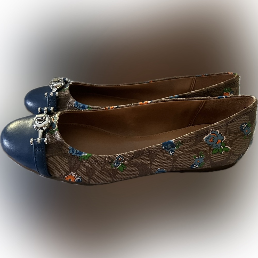 Coach Women's Floral Flats - Blue and Brown - Picture 4 of 6